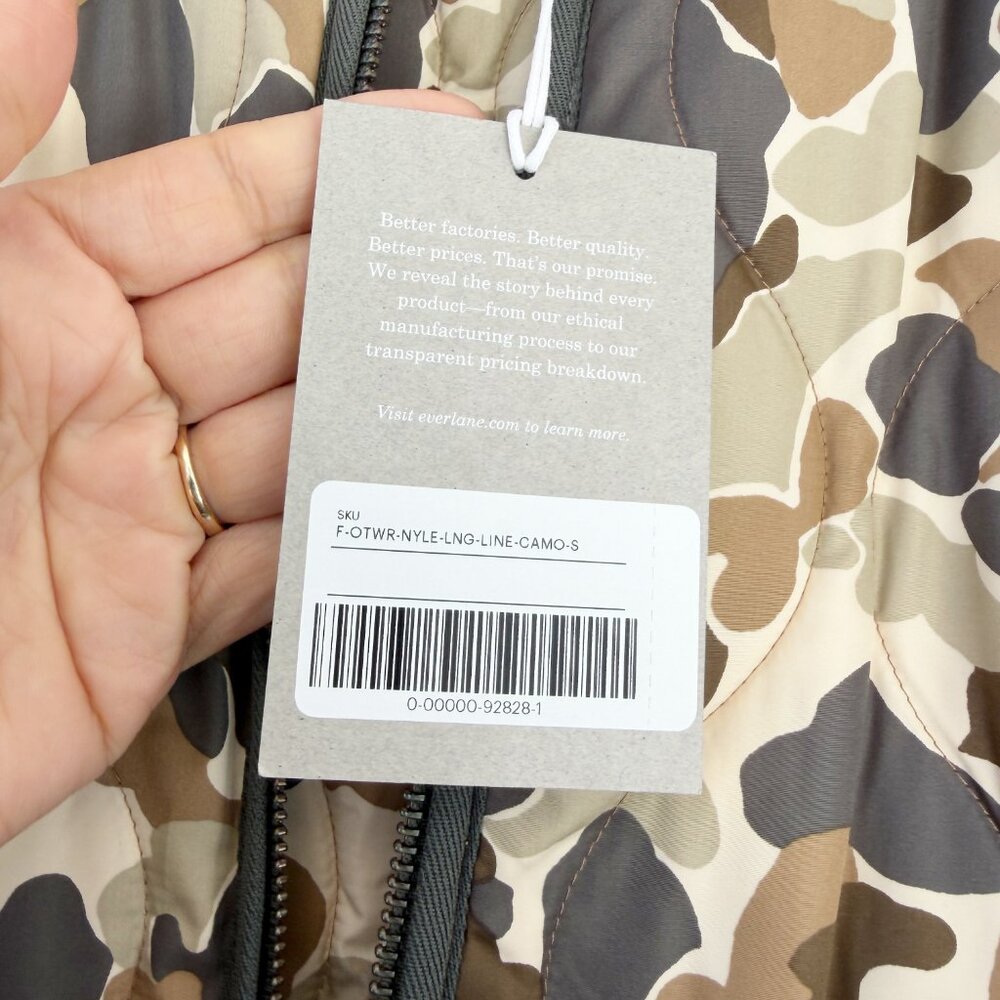 NWT Everlane ReNew Long Quilted Camo Puffer Coat S - Picture 6 of 15